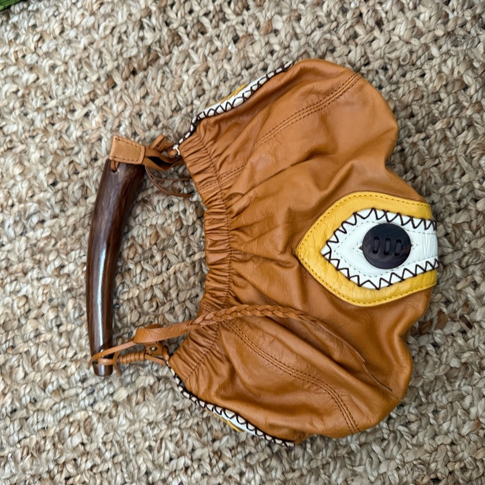 VINTAGE Brown and Yellow Leather Handbag